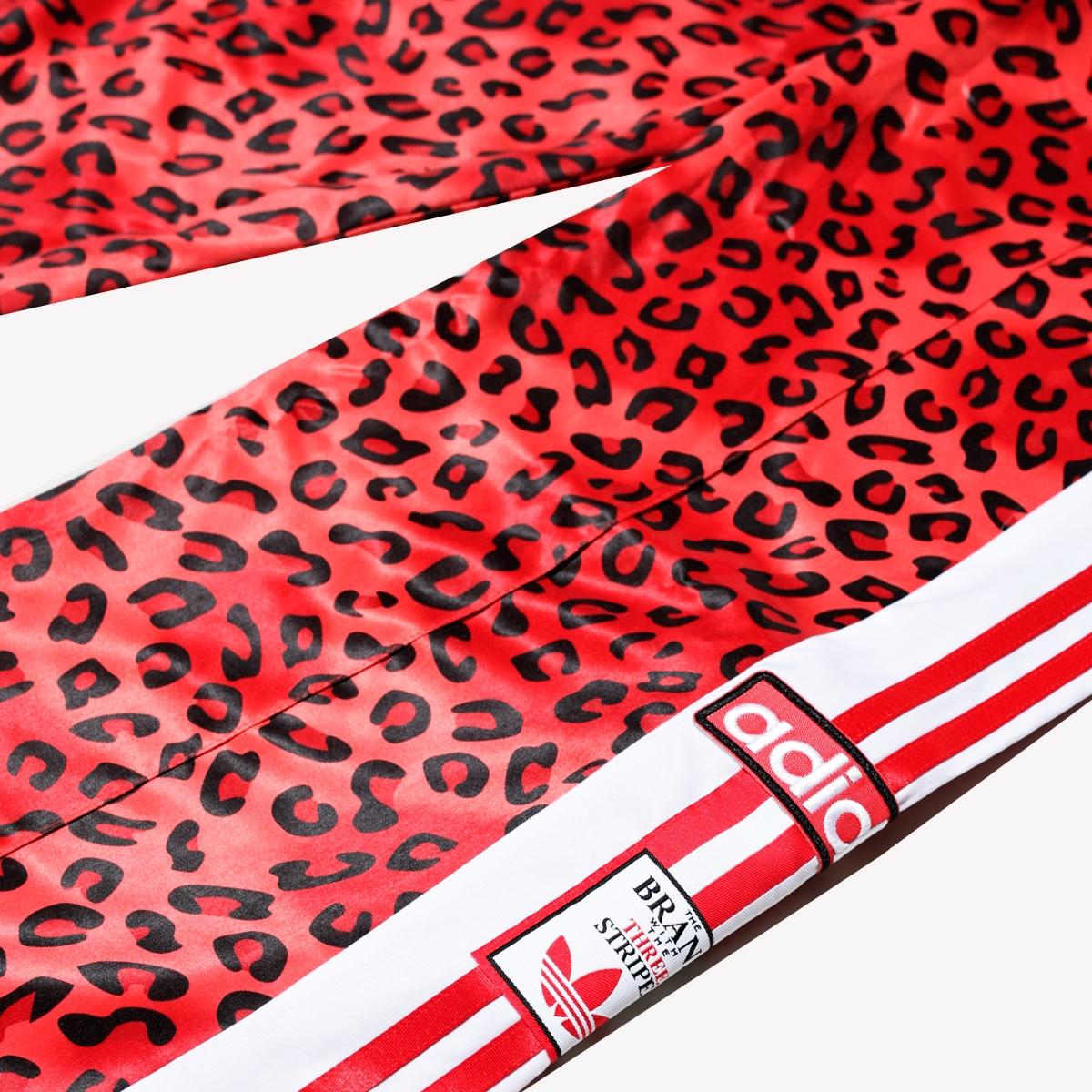 Red adidas Originals Leopard Luxe Wide Leg Adibreak Track Pants