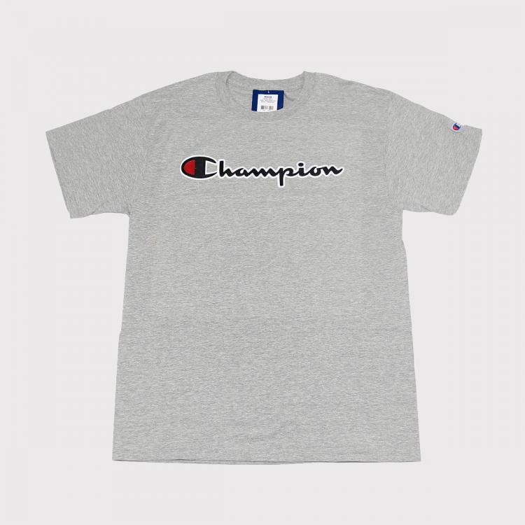 Camiseta Champion Script Patch Cinza
