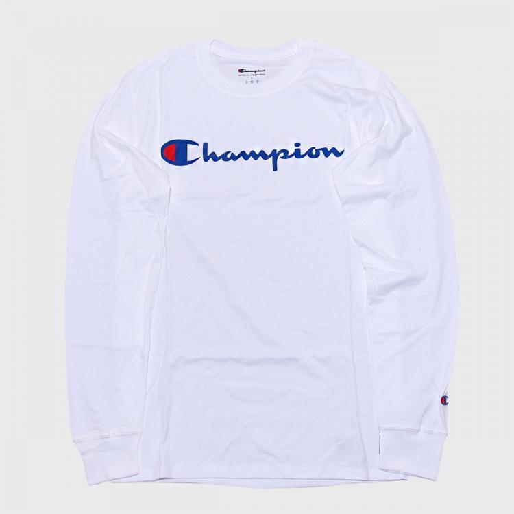 Camiseta Champion Logo Script Manga Longa Branca